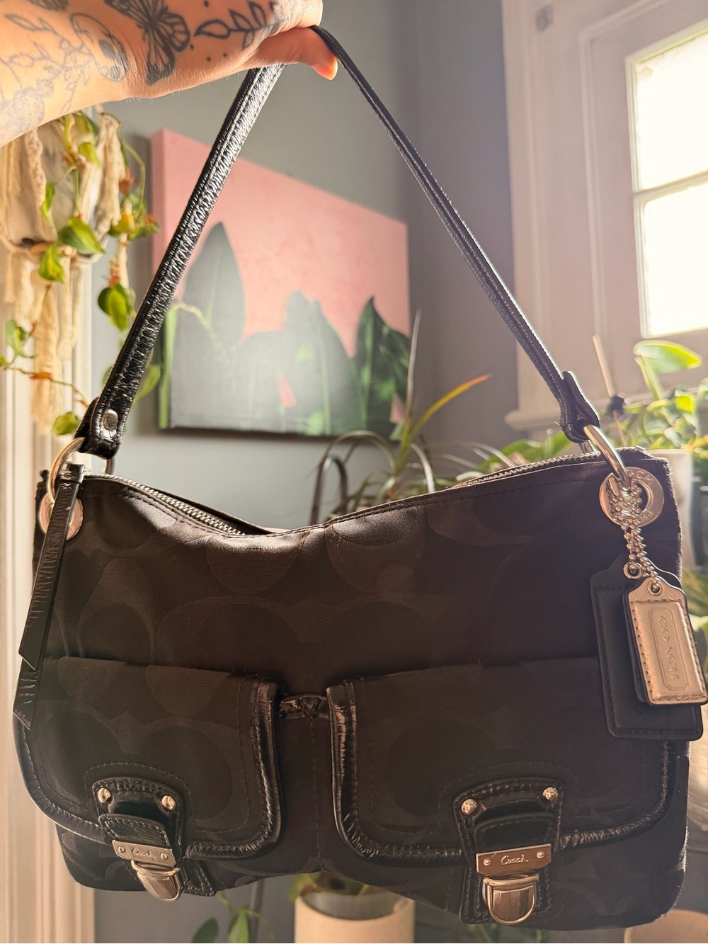 Coach Poppy Signature Double Pocket C Hobo / Shoulder Bag